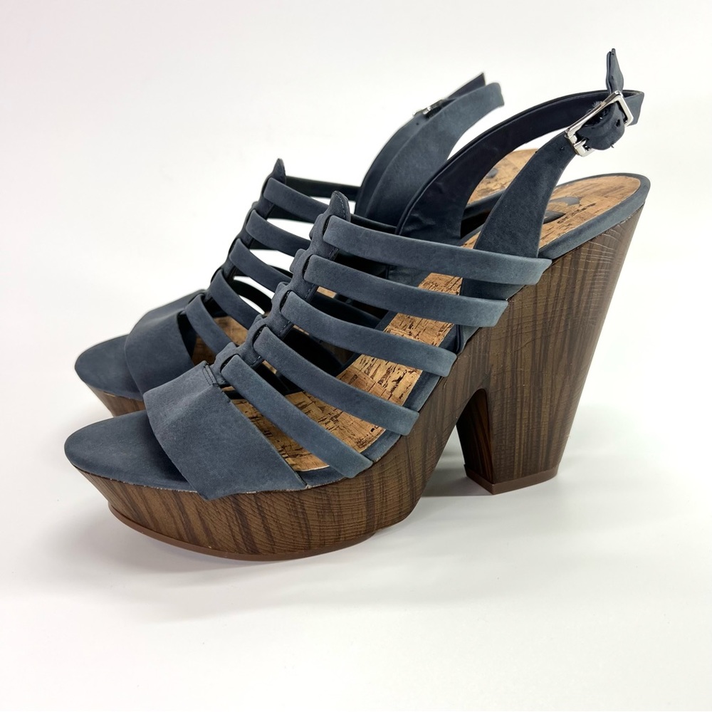 G by Guess Seany Platform Strappy Sandals Washed Denim 10